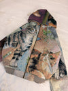Veste à capuche en tapisserie design unique fait main upcyclé retravaillé et tissé taille S n•925
