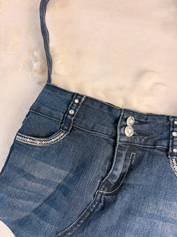 Sac à main en jean design unique fait main upcyclé retravaillé taille unique n•928