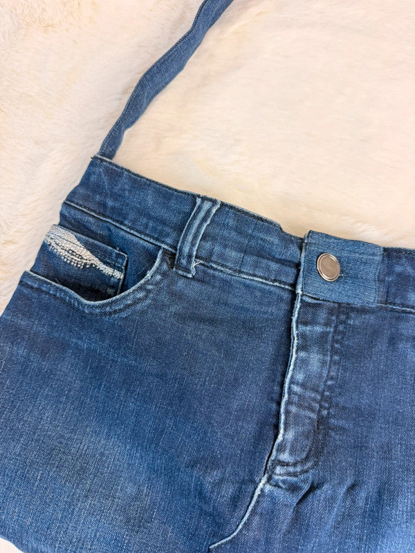 Sac à main en jean design unique fait main upcyclé retravaillé taille unique n•930