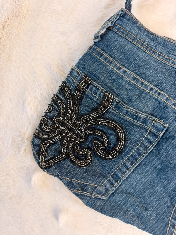 Sac à main en jean design unique fait main upcyclé retravaillé taille unique n•931