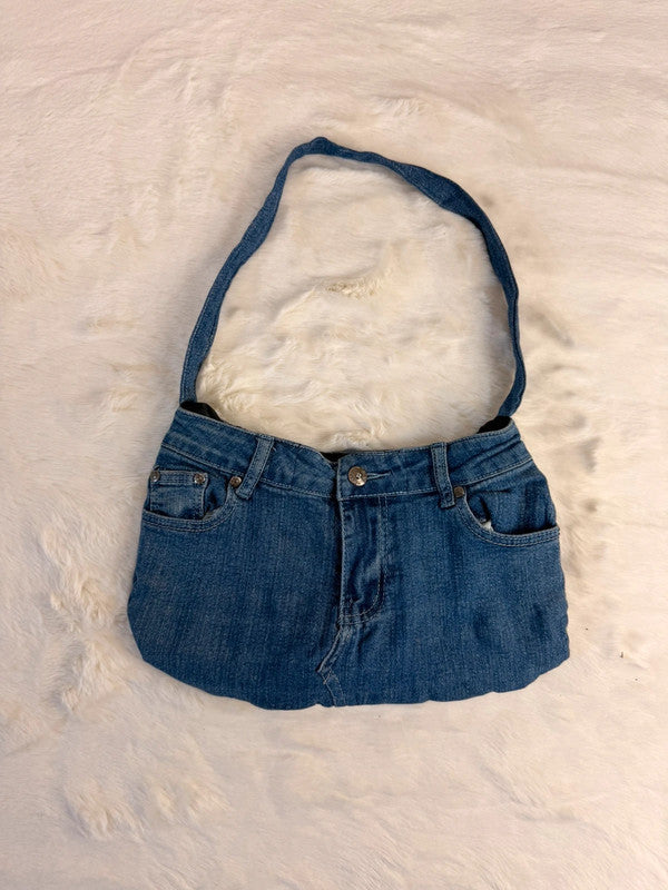 Sac à main en jean design unique fait main upcyclé retravaillé taille unique n•933