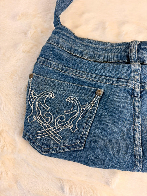 Sac à main en jean design unique fait main upcyclé retravaillé taille unique n•933
