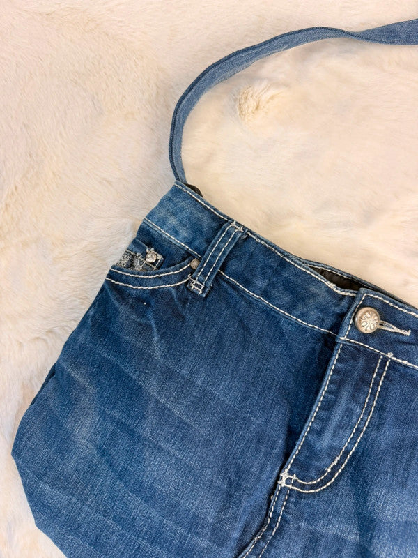 Sac à main en jean design unique fait main upcyclé retravaillé taille unique n•935