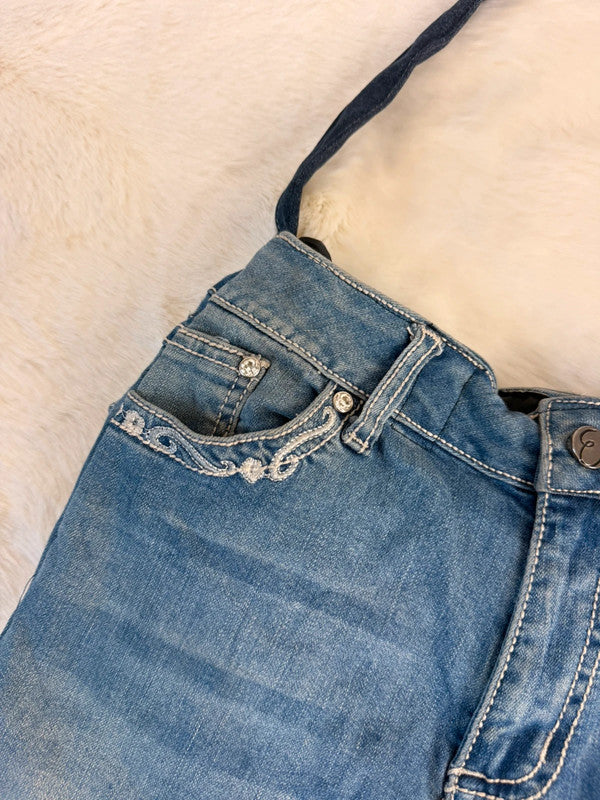 Sac à main en jean design unique fait main upcyclé retravaillé taille unique n•936