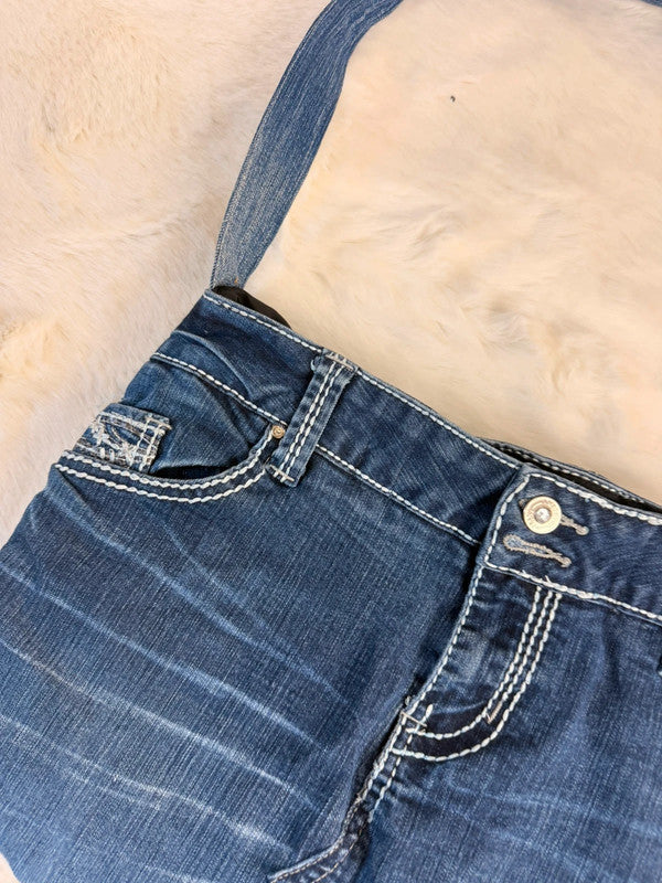 Sac à main en jean design unique fait main upcyclé retravaillé taille unique n•939