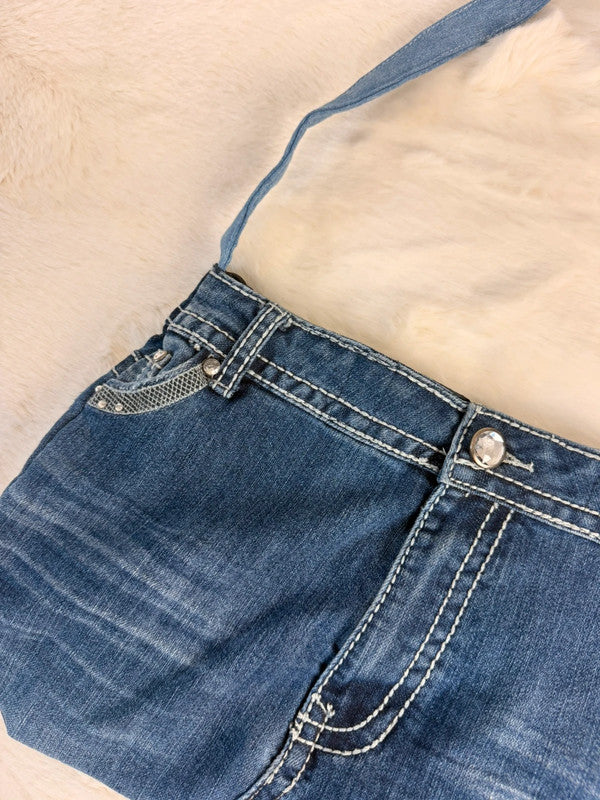Sac à main en jean design unique fait main upcyclé retravaillé taille unique n•941