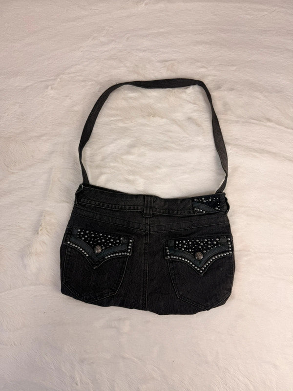 Sac à main en jean design unique fait main upcyclé retravaillé taille unique n•943