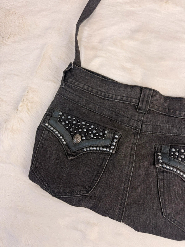 Sac à main en jean design unique fait main upcyclé retravaillé taille unique n•943
