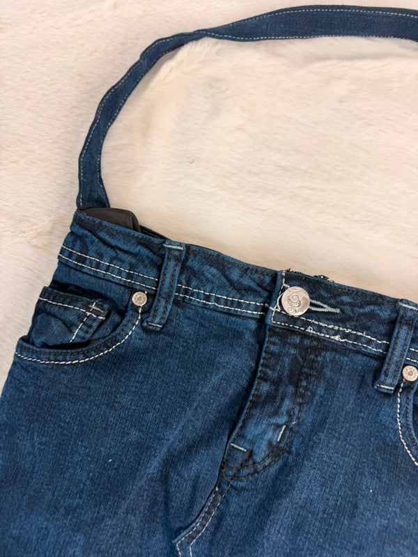 Sac à main en jean design unique fait main upcyclé retravaillé taille unique n•944