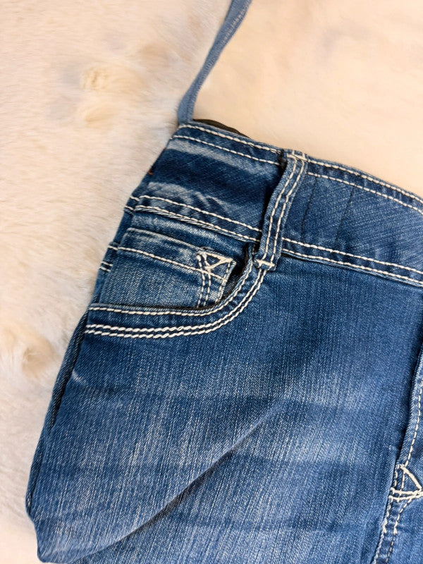 Sac à main en jean design unique fait main upcyclé retravaillé taille unique n•948