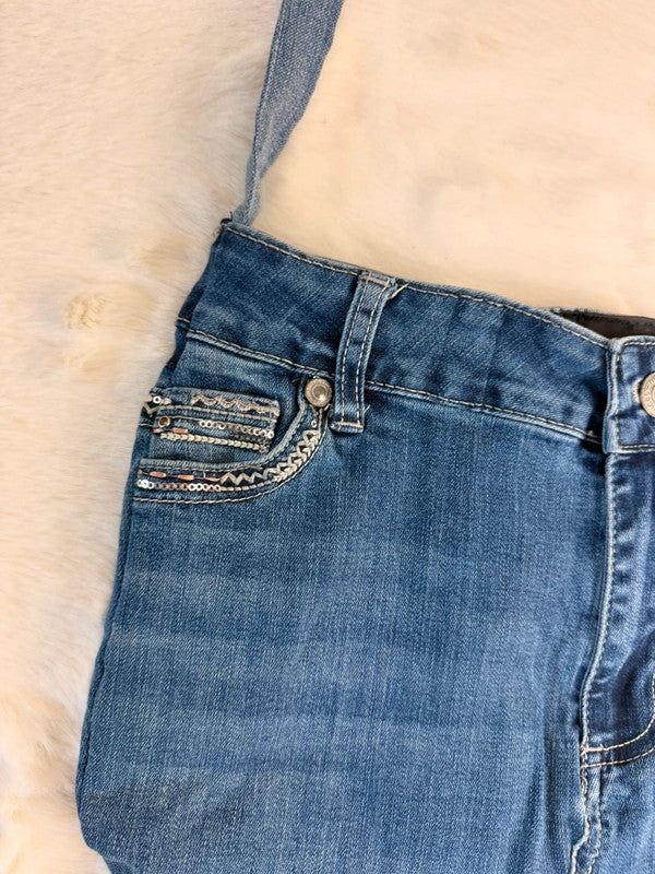 Sac à main en jean design unique fait main upcyclé retravaillé taille unique n•949