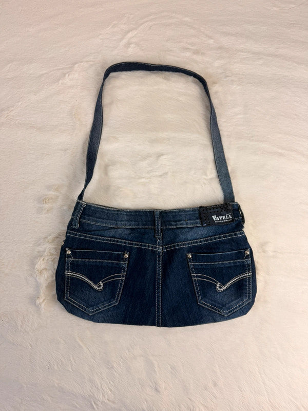Sac à main en jean design unique fait main upcyclé retravaillé taille unique n•951