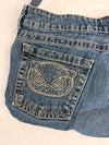 Sac à main en jean design unique fait main upcyclé retravaillé taille unique n•953