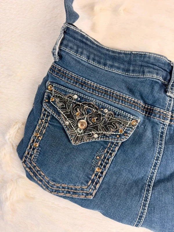 Sac à main en jean design unique fait main upcyclé retravaillé taille unique n•956