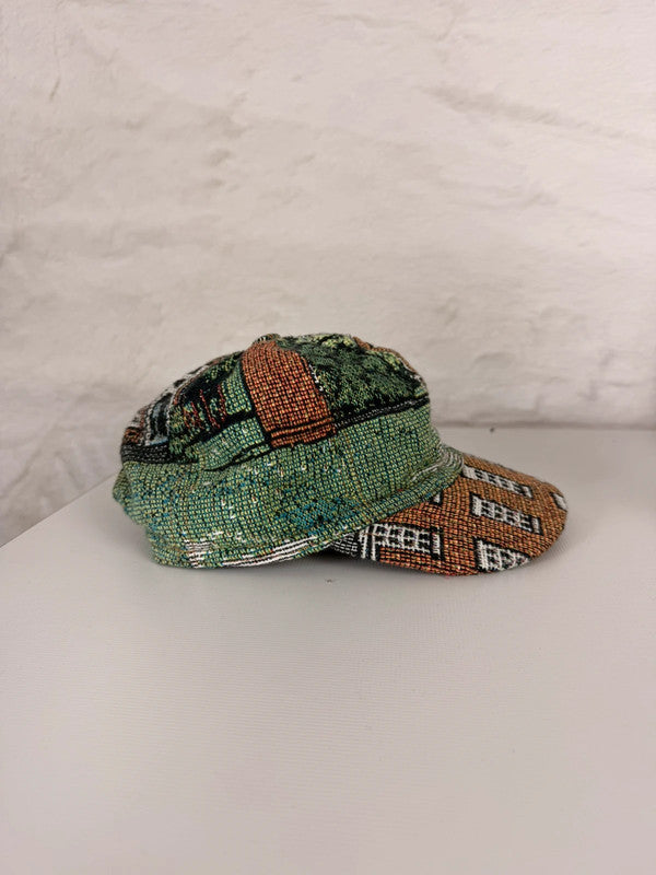 Casquette en tapisserie unisexe unique fait main upcyclé retravaillé et tissé taille unique n•1047