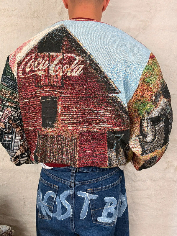 Sweat crewneck en tapisserie ample unisexe unique fait main upcyclé taille XL n•1056