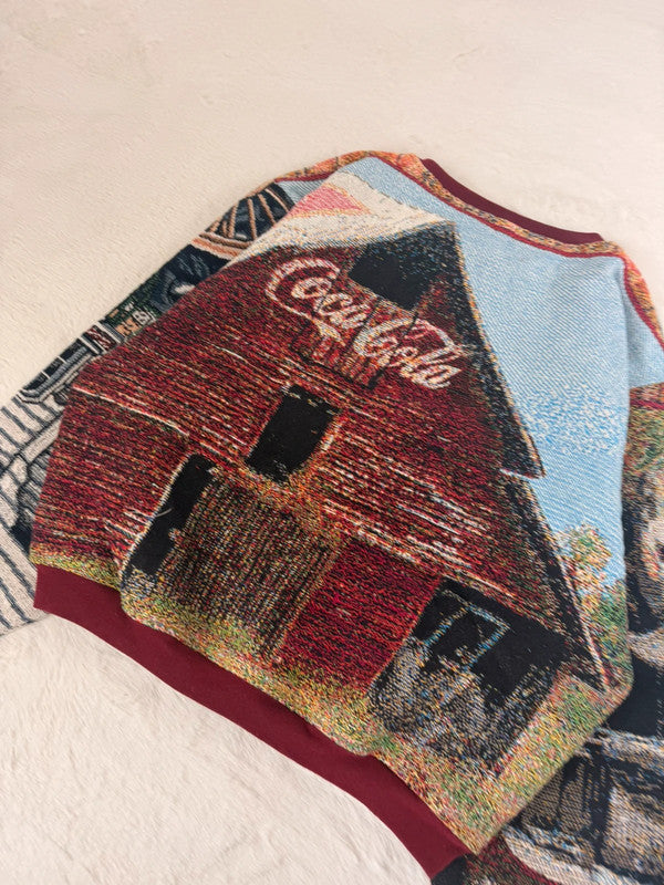 Sweat crewneck en tapisserie ample unisexe unique fait main upcyclé taille XL n•1056