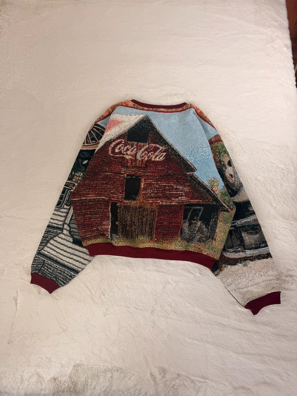 Sweat crewneck en tapisserie ample unisexe unique fait main upcyclé taille XL n•1056