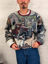 Sweat crewneck en tapisserie ample unisexe unique fait main upcyclé taille XL n•1056