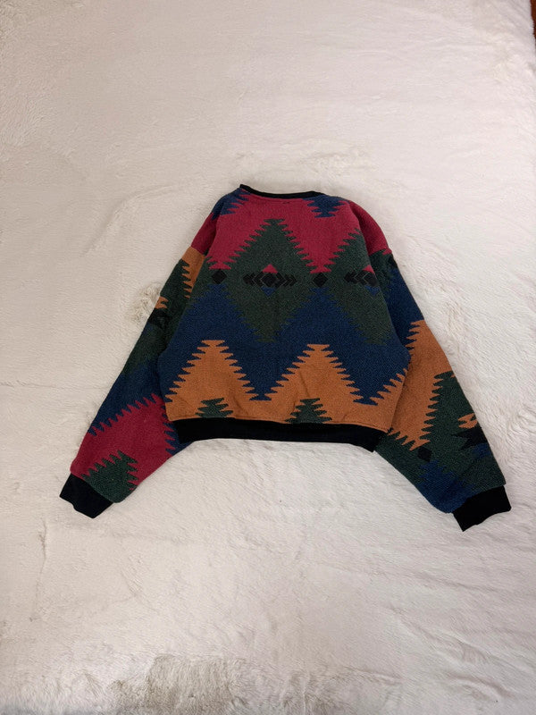 Sweat crewneck en tapisserie ample unisexe unique fait main upcyclé tissé taille XS n•1057