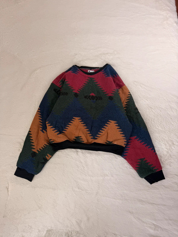 Sweat crewneck en tapisserie ample unisexe unique fait main upcyclé tissé taille XS n•1057