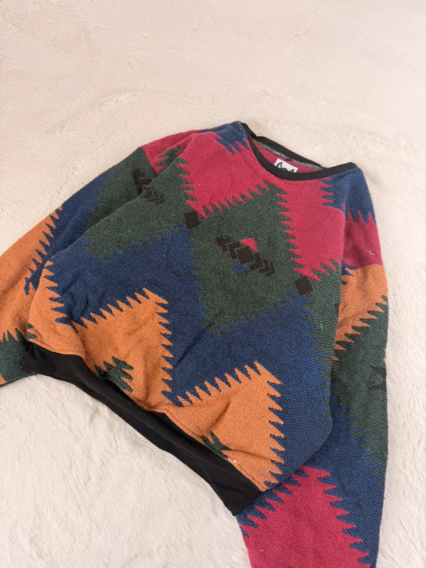 Sweat crewneck en tapisserie ample unisexe unique fait main upcyclé tissé taille XS n•1057