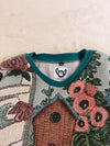 Sweat crewneck en tapisserie ample unisexe unique fait main upcyclé tissé taille XS n•1058