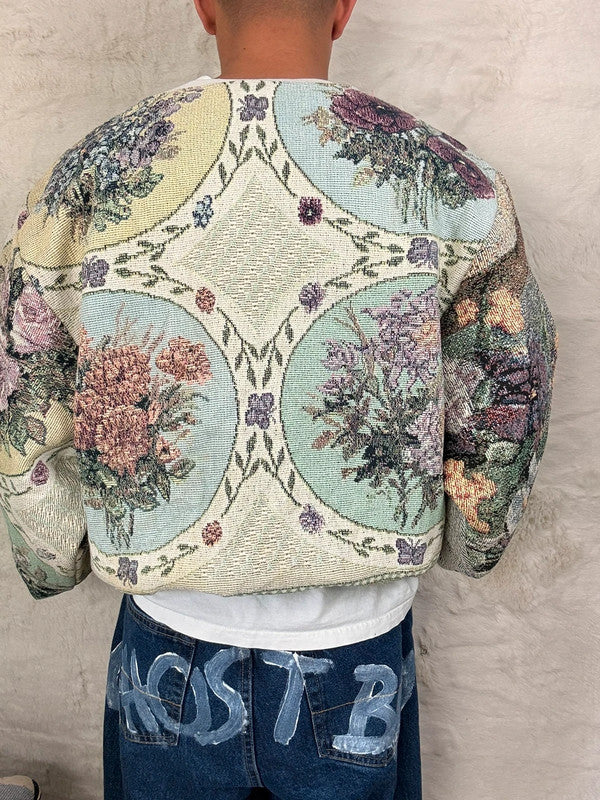 Sweat crewneck en tapisserie ample unisexe unique fait main upcyclé tissé taille XL n•1059