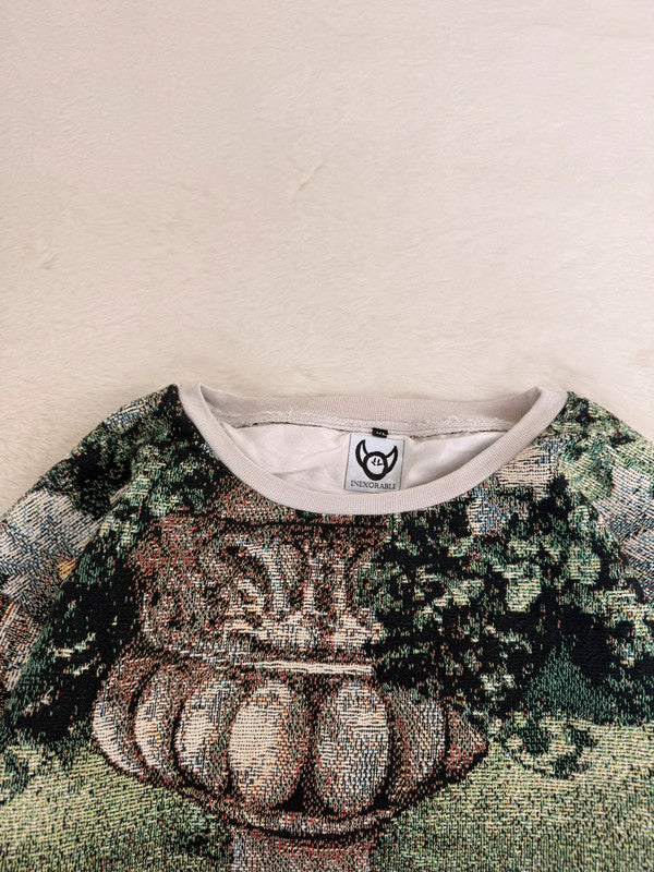 Sweat crewneck en tapisserie ample unisexe unique fait main upcyclé tissé taille XL n•1059