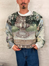 Sweat crewneck en tapisserie ample unisexe unique fait main upcyclé tissé taille XL n•1059