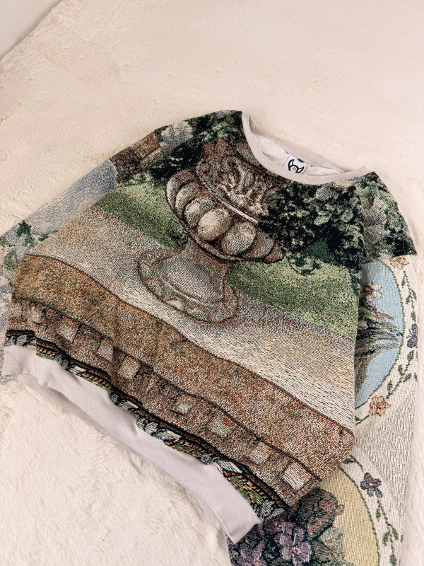 Sweat crewneck en tapisserie ample unisexe unique fait main upcyclé tissé taille XL n•1059
