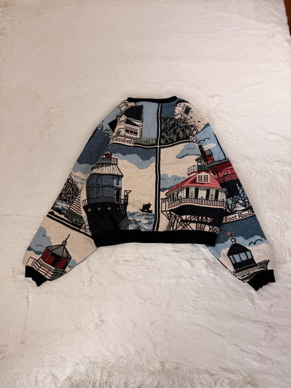 Sweat crewneck en tapisserie ample boxy unisexe unique fait main upcyclé tissé taille M n•1060