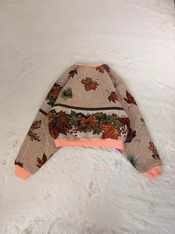 Sweat crewneck en tapisserie ample boxy unisexe unique fait main upcyclé tissé taille XS n•1061