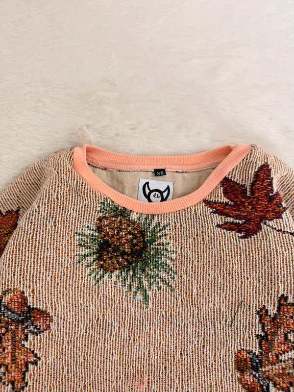 Sweat crewneck en tapisserie ample boxy unisexe unique fait main upcyclé tissé taille XS n•1061