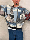 Sweat crewneck en tapisserie ample boxy unisexe unique fait main upcyclé tissé taille M n•1060
