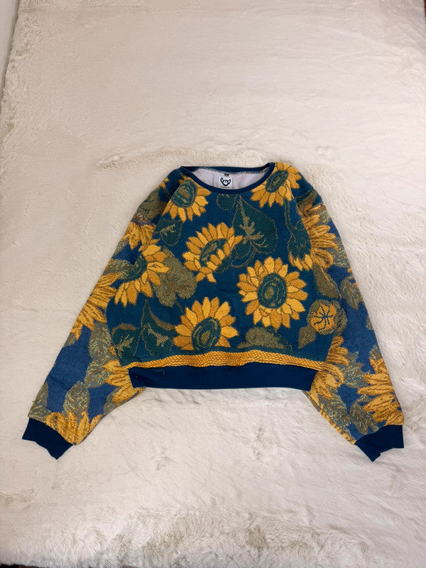 Sweat crewneck en tapisserie ample boxy unisexe unique fait main upcyclé tissé taille XL n•1063