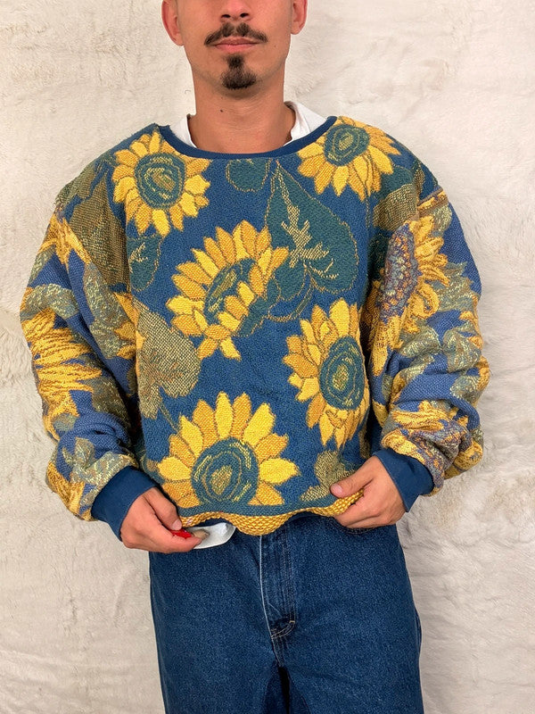 Sweat crewneck en tapisserie ample boxy unisexe unique fait main upcyclé tissé taille XL n•1063