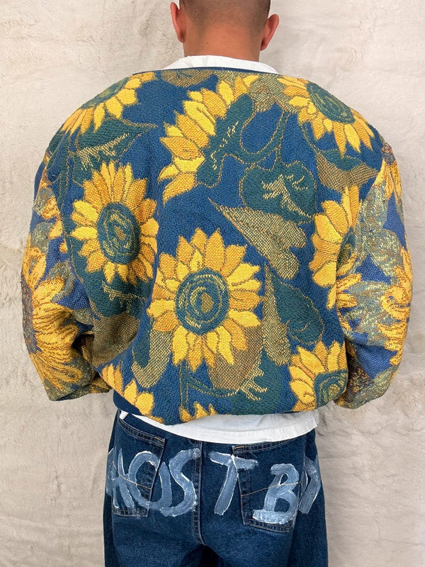 Sweat crewneck en tapisserie ample boxy unisexe unique fait main upcyclé tissé taille XL n•1063