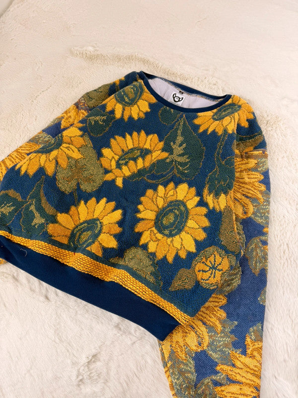 Sweat crewneck en tapisserie ample boxy unisexe unique fait main upcyclé tissé taille XL n•1063