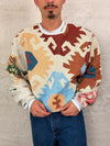 Sweat crewneck en tapisserie ample boxy unisexe unique fait main upcyclé tissé taille L n•1064