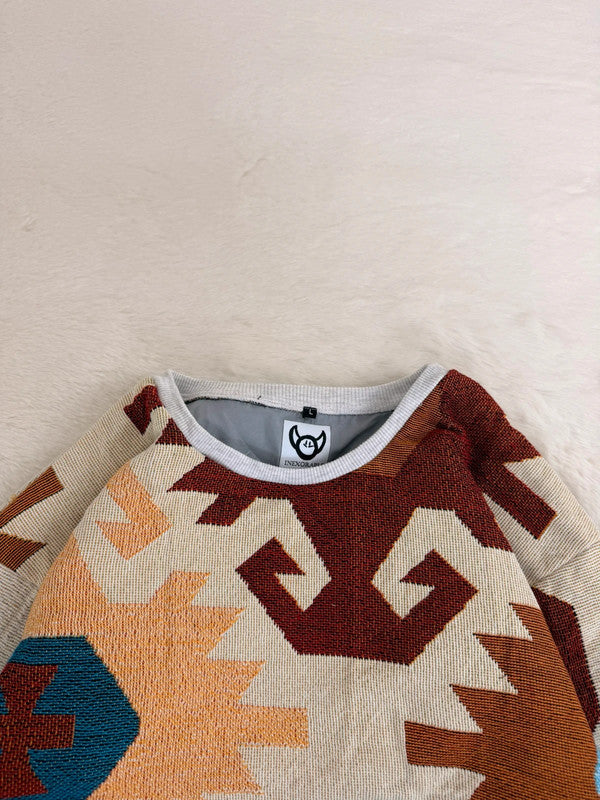 Sweat crewneck en tapisserie ample boxy unisexe unique fait main upcyclé tissé taille L n•1064