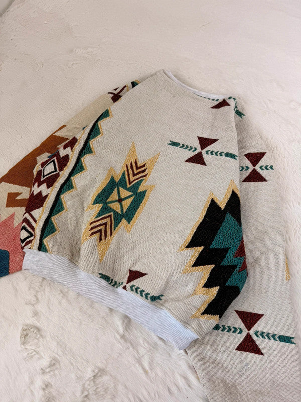 Sweat crewneck en tapisserie ample boxy unisexe unique fait main upcyclé tissé taille L n•1064