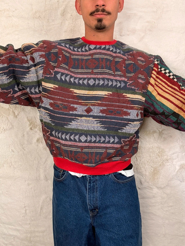 Sweat crewneck en tapisserie ample boxy unisexe unique fait main upcyclé tissé taille S n•1066