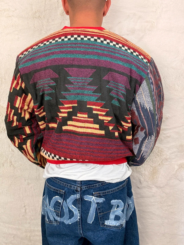 Sweat crewneck en tapisserie ample boxy unisexe unique fait main upcyclé tissé taille S n•1066
