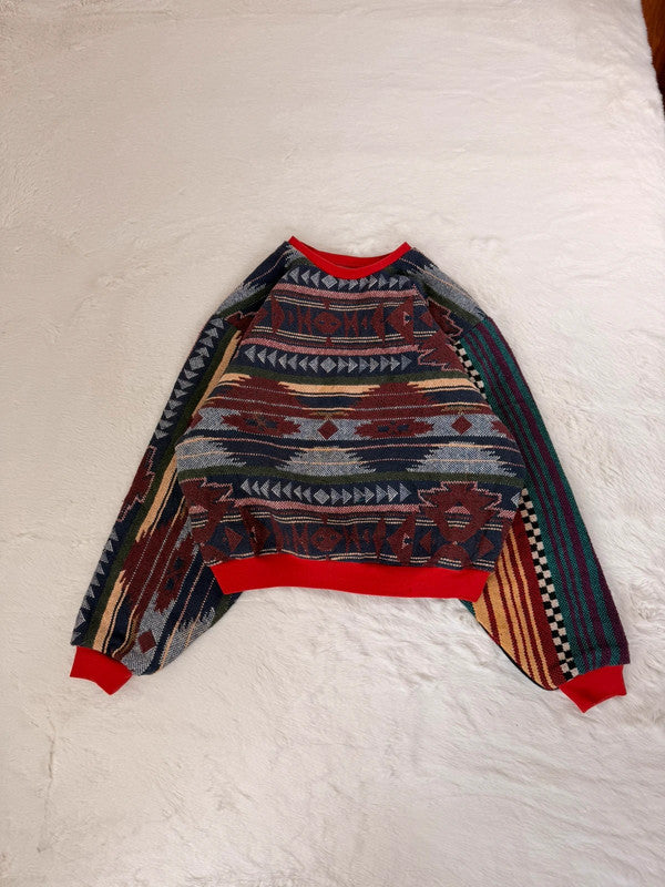Sweat crewneck en tapisserie ample boxy unisexe unique fait main upcyclé tissé taille S n•1066