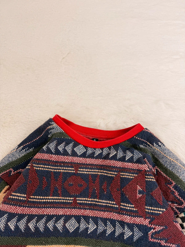 Sweat crewneck en tapisserie ample boxy unisexe unique fait main upcyclé tissé taille S n•1066