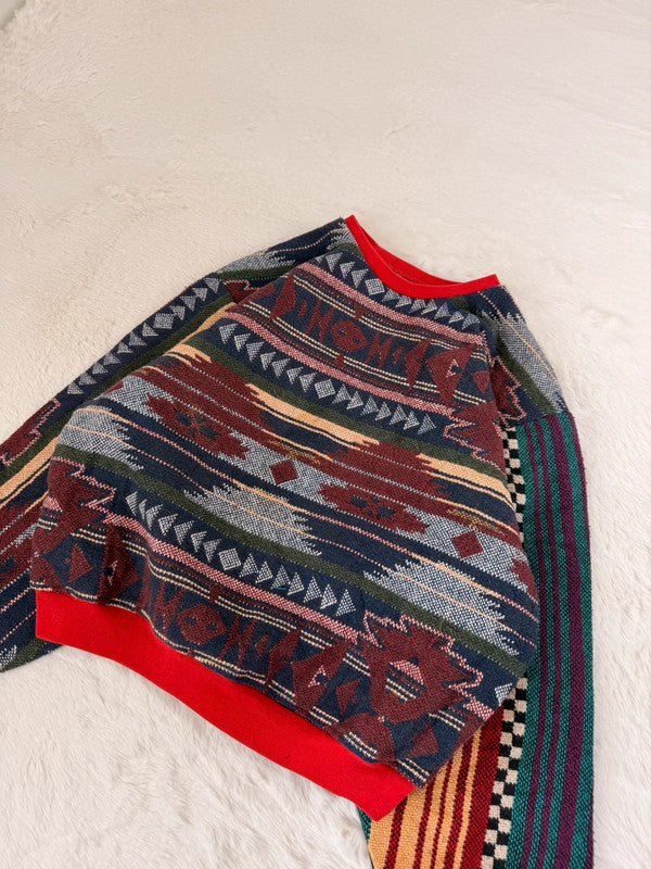 Sweat crewneck en tapisserie ample boxy unisexe unique fait main upcyclé tissé taille S n•1066