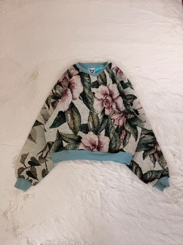 Sweat crewneck en tapisserie ample boxy unisexe unique fait main upcyclé tissé taille M n•1067