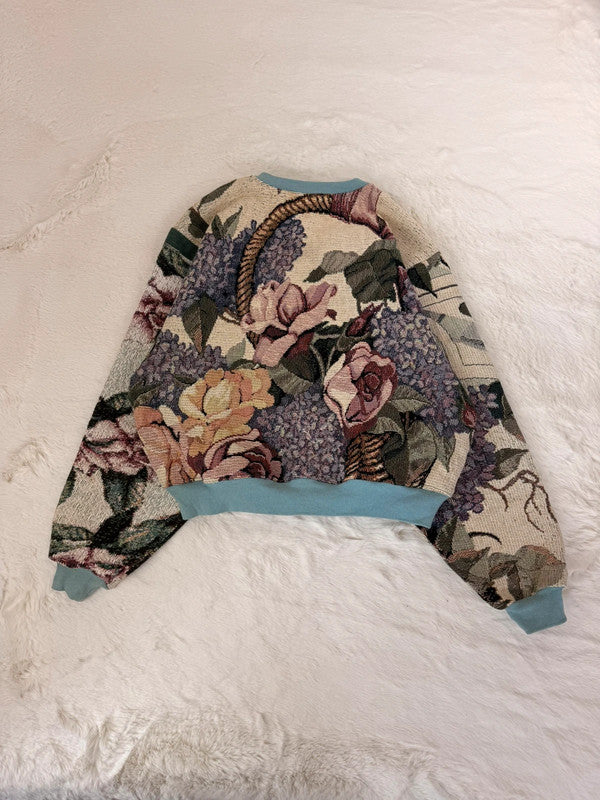 Sweat crewneck en tapisserie ample boxy unisexe unique fait main upcyclé tissé taille M n•1067