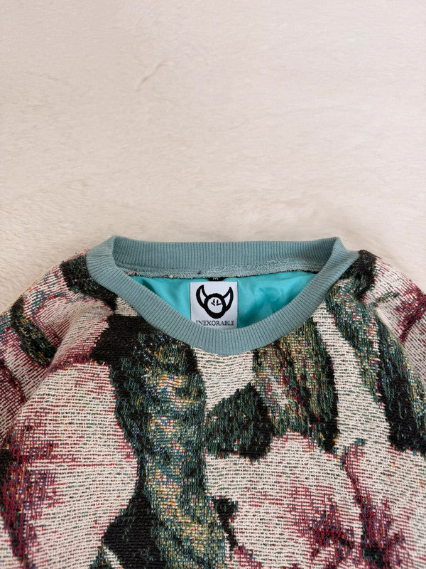 Sweat crewneck en tapisserie ample boxy unisexe unique fait main upcyclé tissé taille M n•1067